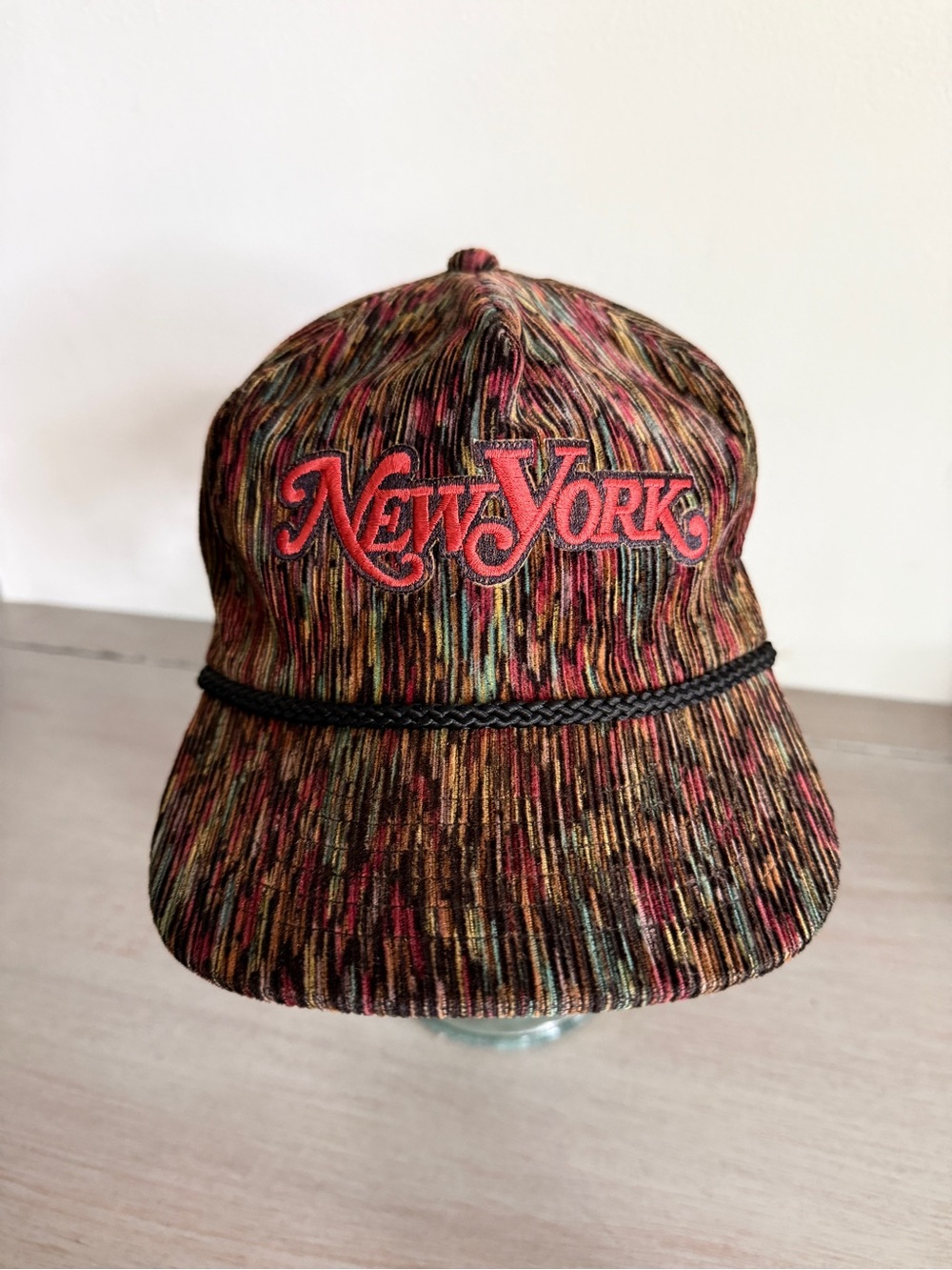 VTG 80s Youngan Pro Cap New York Corduroy Rope Hat Zipper Back Ultra Rare Hat